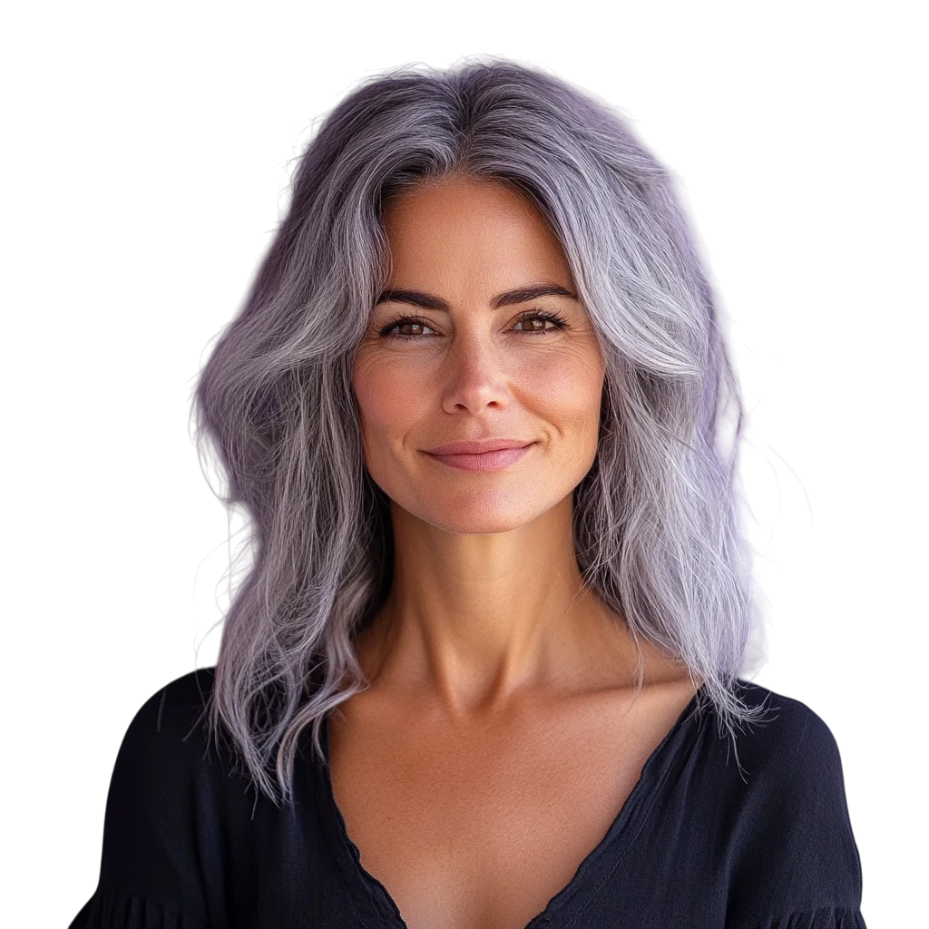Smiling Woman with Dyed Lavender Hair Free PNG