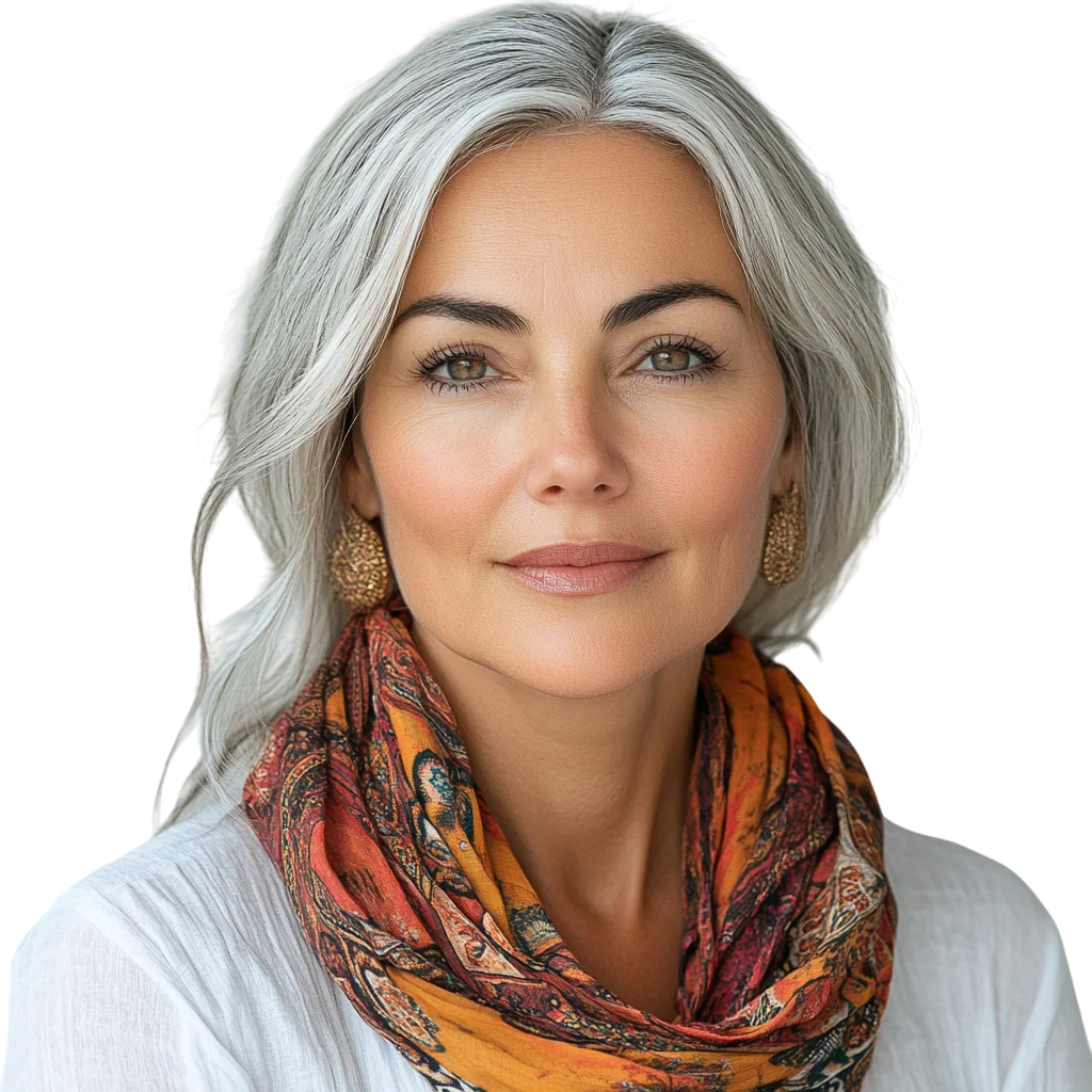 Beautiful Mature Woman in Patterned Scarf Free PNG