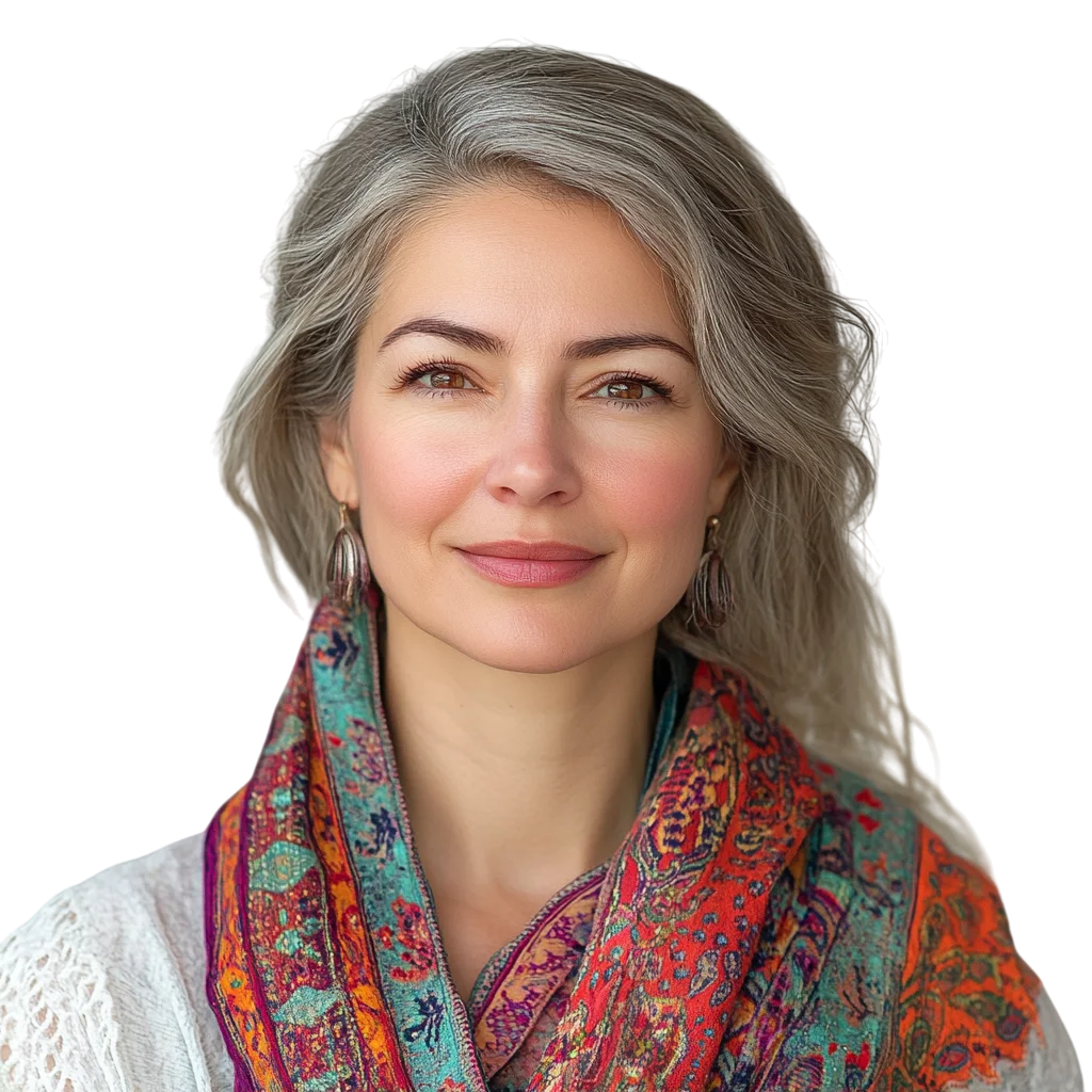 Smiling Mature Woman in Colorful Scarf Free PNG