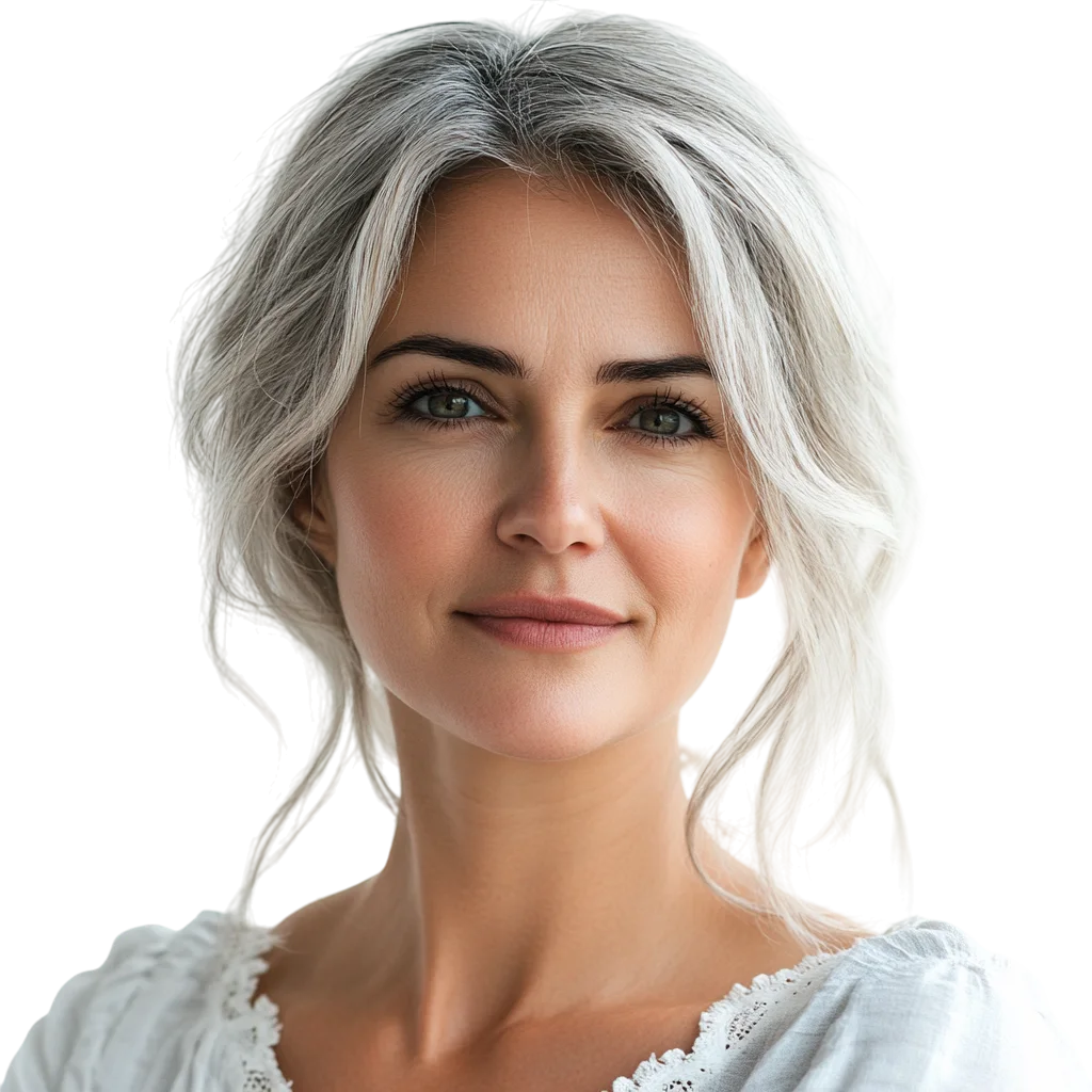 Elegant Silver Hair Mature Woman Free PNG Portrait