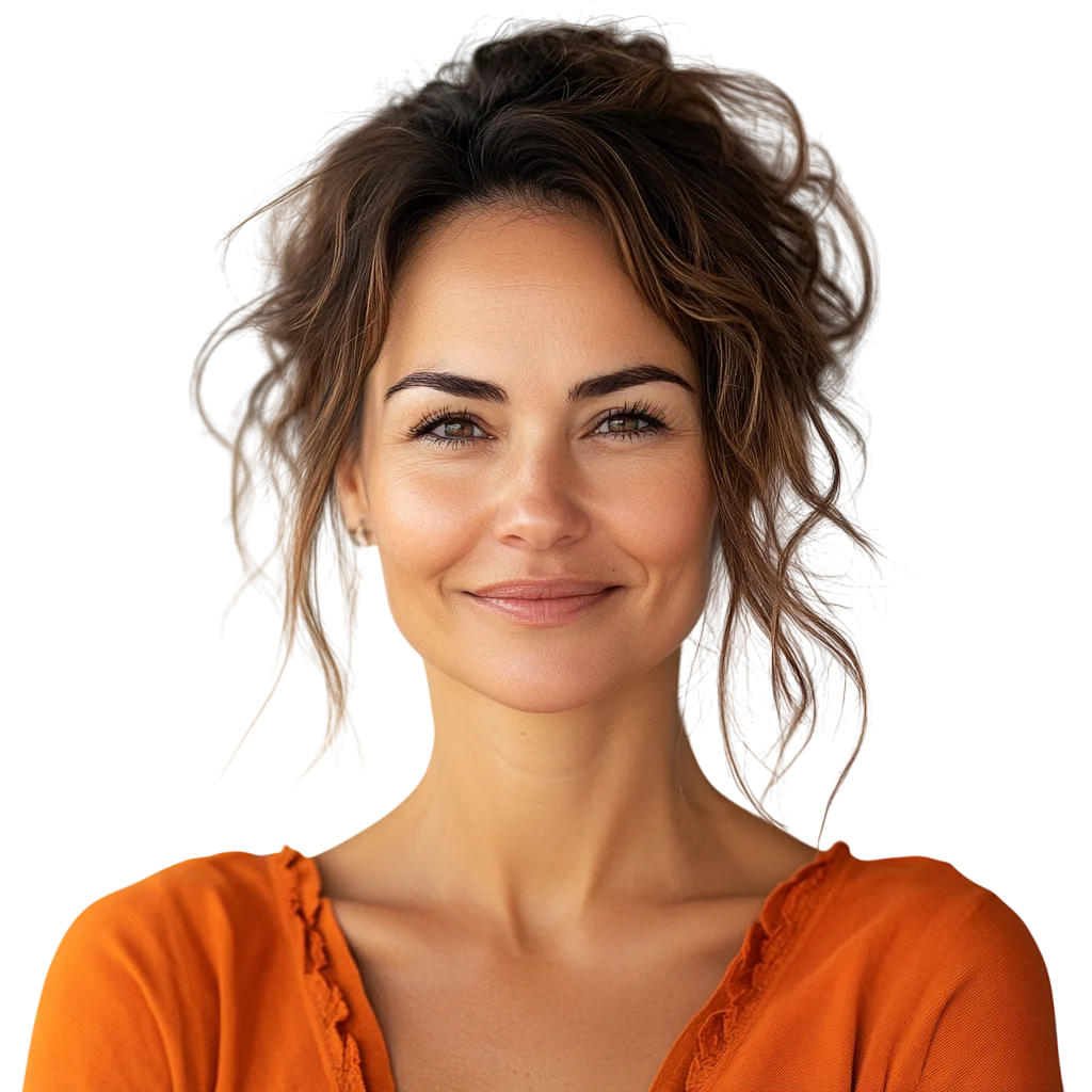 Smiling Brunette Woman in Orange Top Free PNG