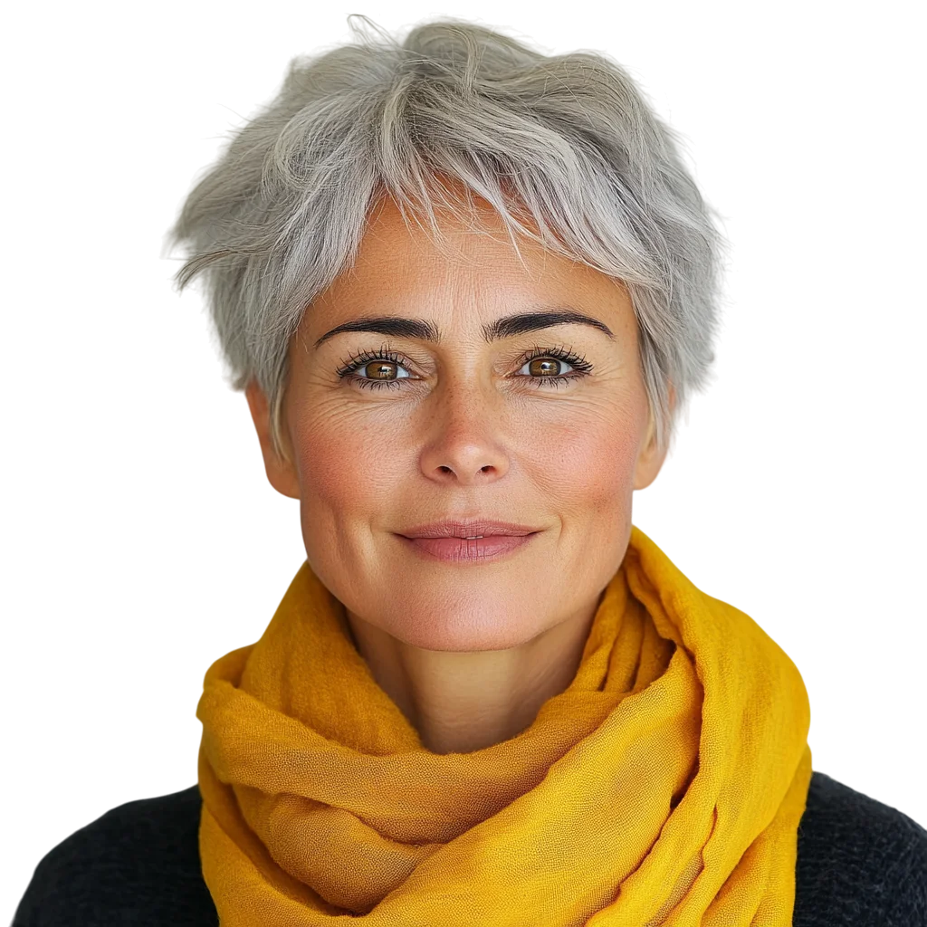 Short Gray Hair Mature Woman in Yellow Scarf Free PNG