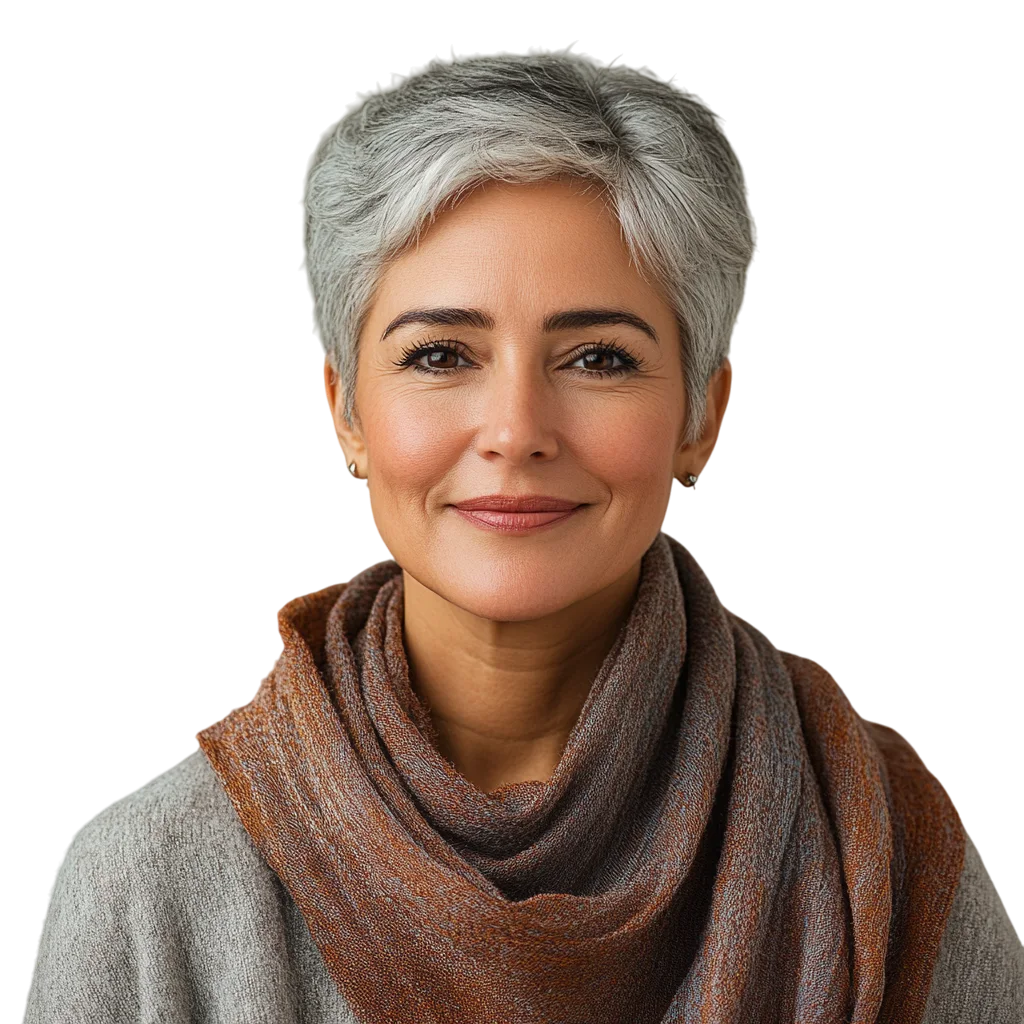 Chic Short Gray Hair Mature Woman Free PNG Portrait