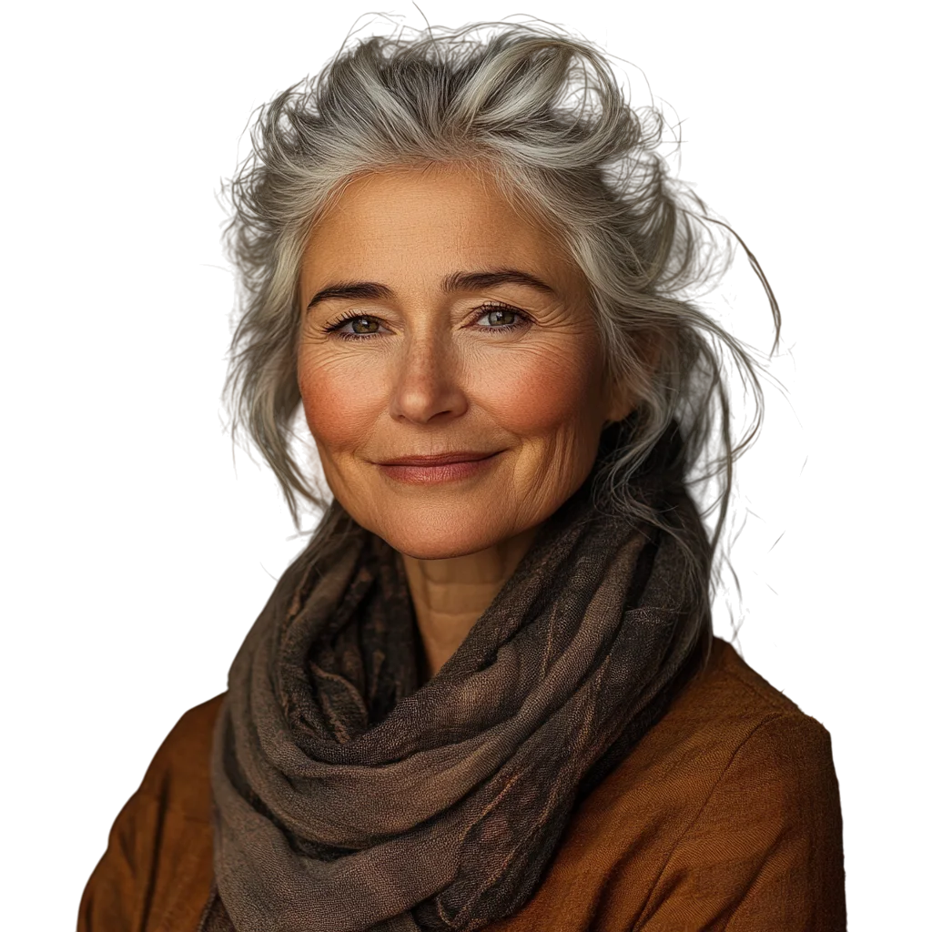 Smiling Mature Woman in Brown Scarf Free PNG