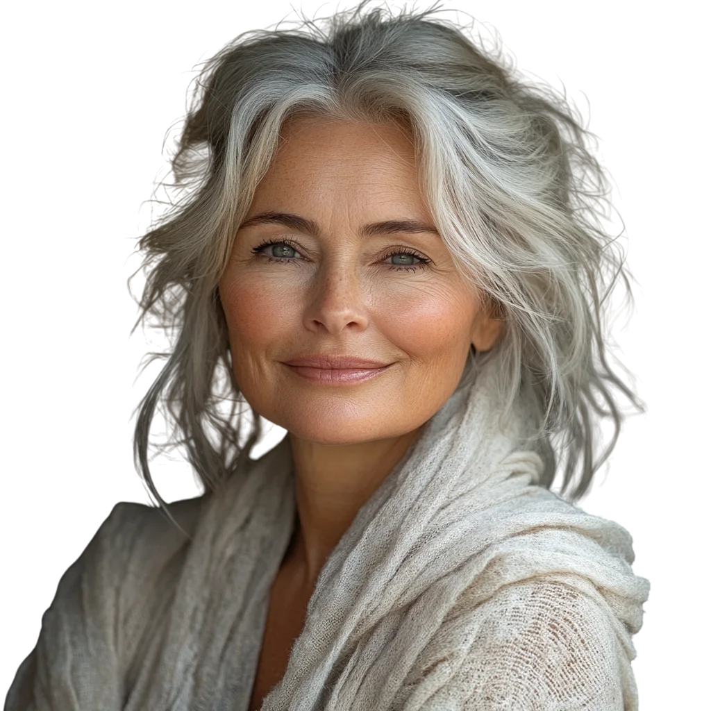 Long Silver Hair Mature Woman in Scarf Free PNG