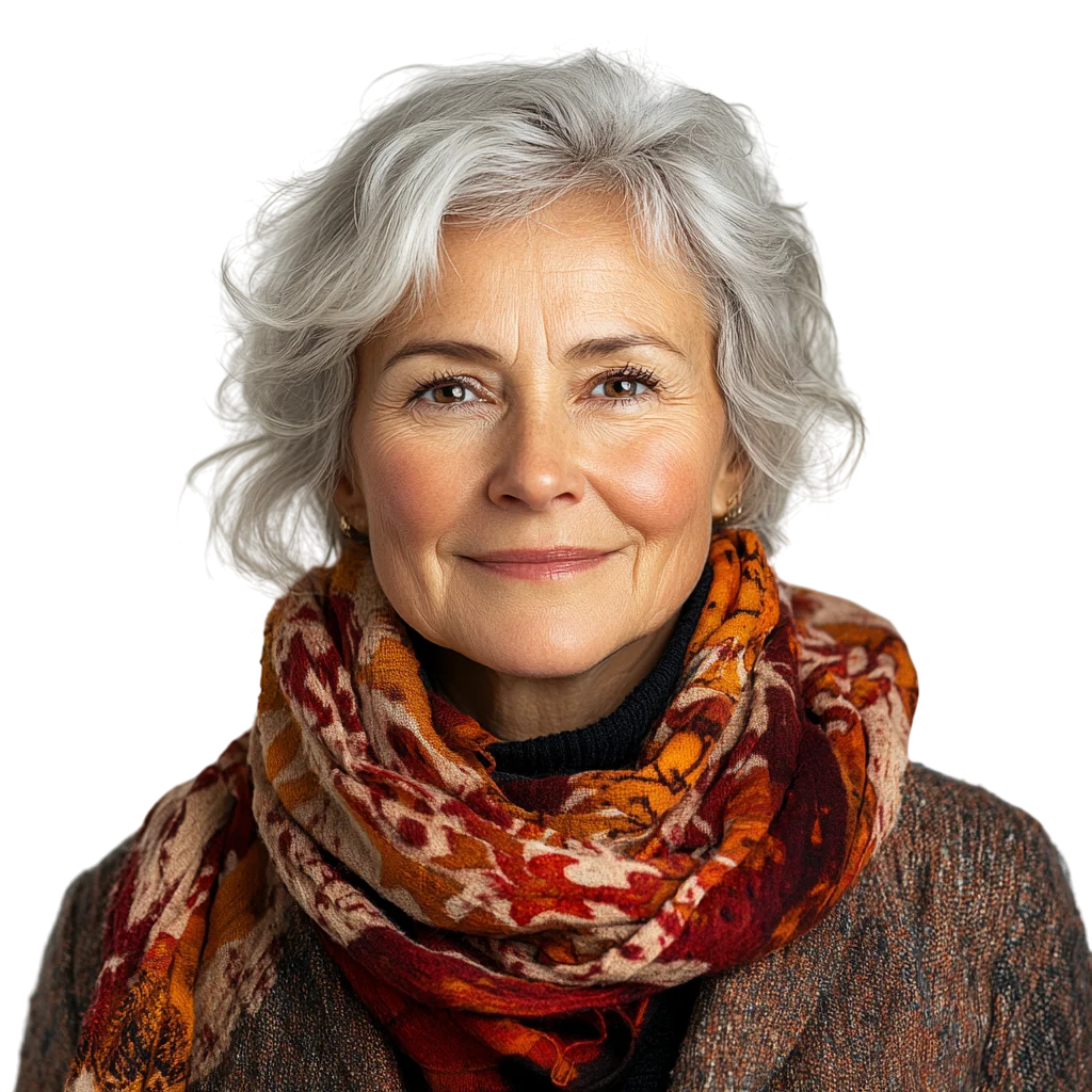 Smiling Mature Woman in Autumn Scarf Free PNG