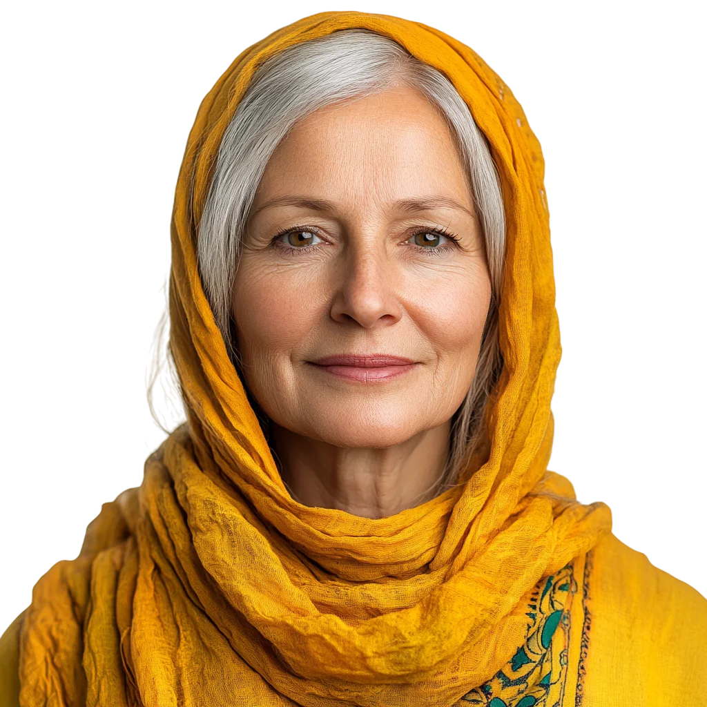 Senior Woman in Yellow Headwrap Free PNG Cutout