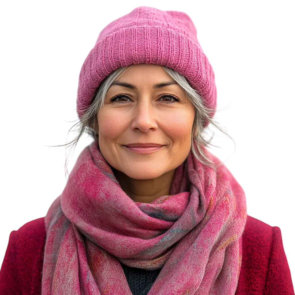 Smiling Senior Woman in Pink Beanie Free PNG