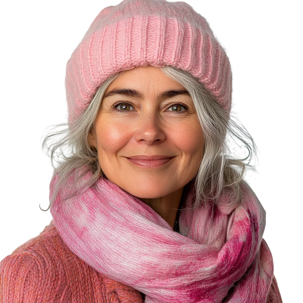 Smiling Older Woman in Pink Knit Beanie Free PNG
