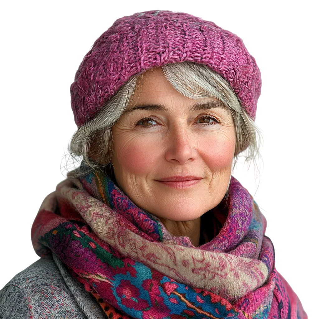 Senior Woman in Pink Beanie Hat Free PNG Portrait