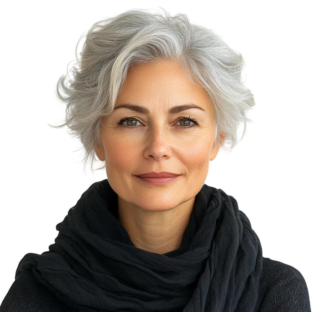 Short Gray Hair Mature Woman in Scarf Free PNG