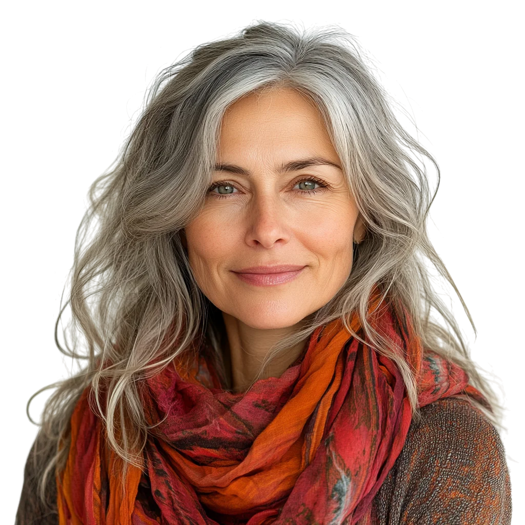 Smiling Mature Woman in Red Winter Scarf Free PNG