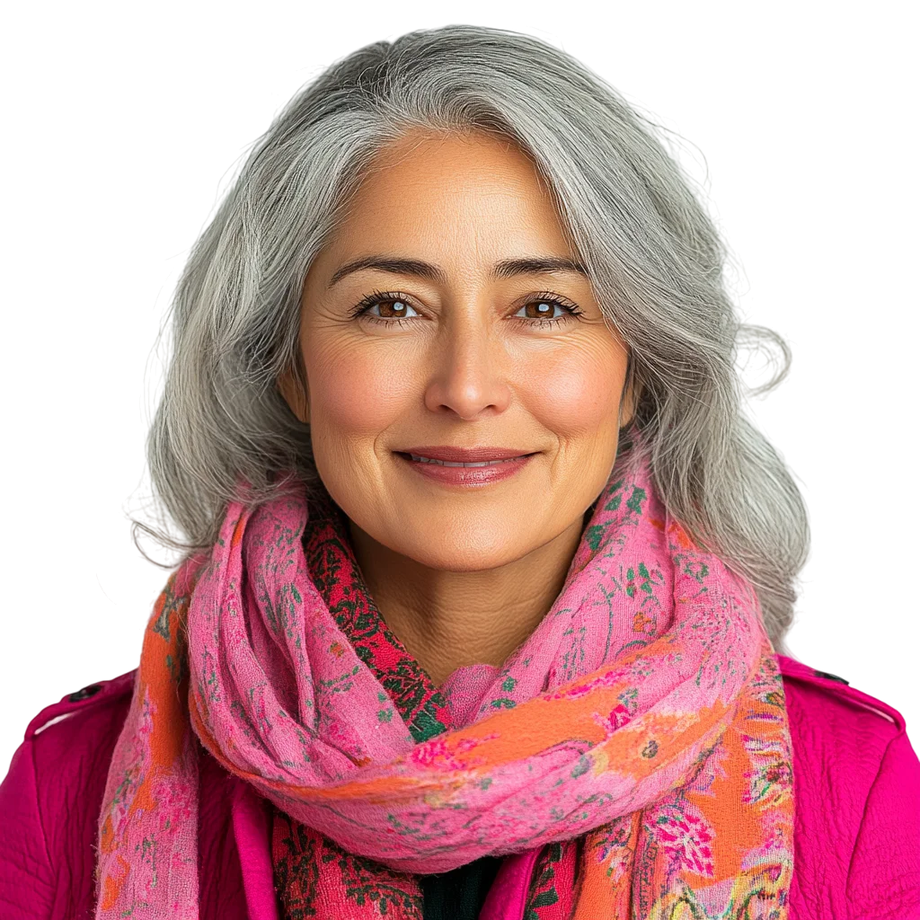 Smiling Senior Woman in Pink Scarf Free PNG