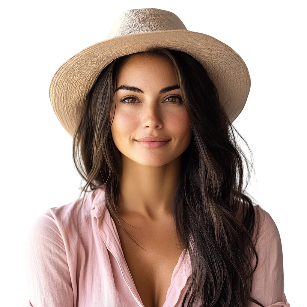 Pretty Brunette Woman in Fedora Hat Free PNG