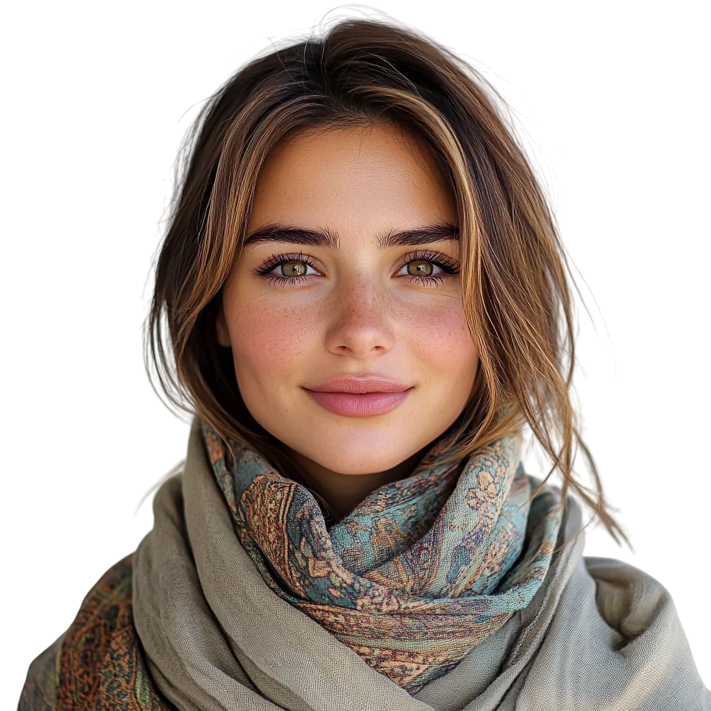 Pretty Woman in Cozy Winter Scarf Free PNG Portrait