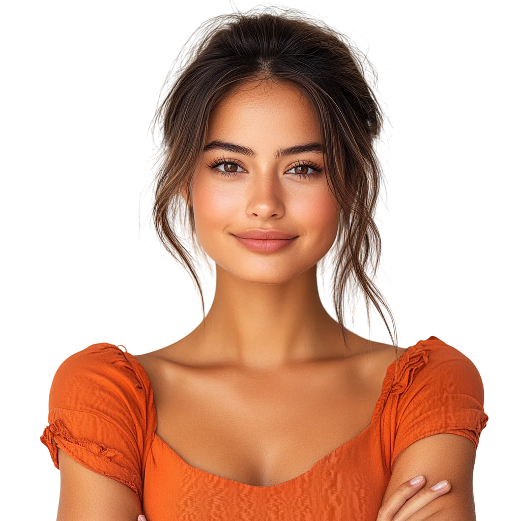 Pretty Woman in Orange Top Free PNG Portrait