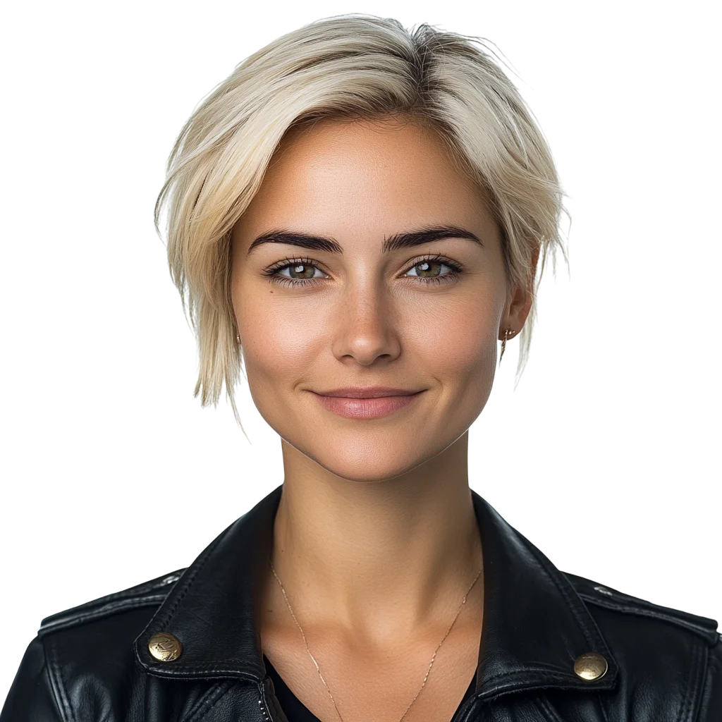 Blonde Woman in Black Leather Jacket Free PNG Cutout