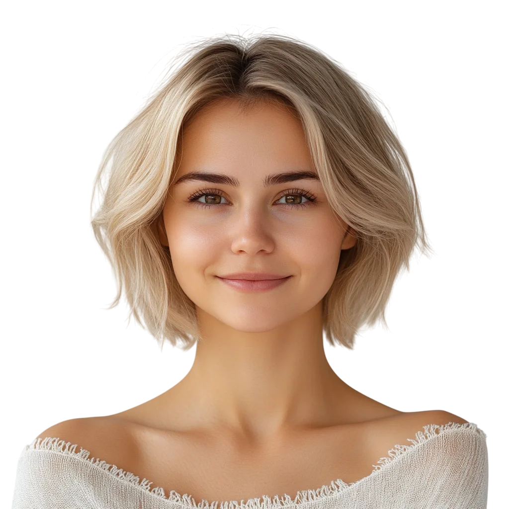 Smiling Woman with Blonde Bob Haircut Free PNG