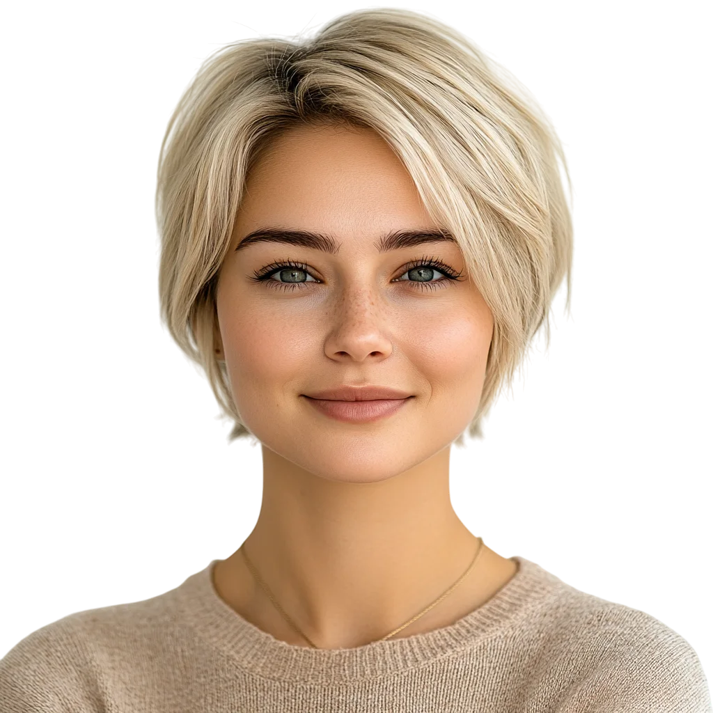 Blonde Woman with Short Pixie Cut Free PNG Headshot