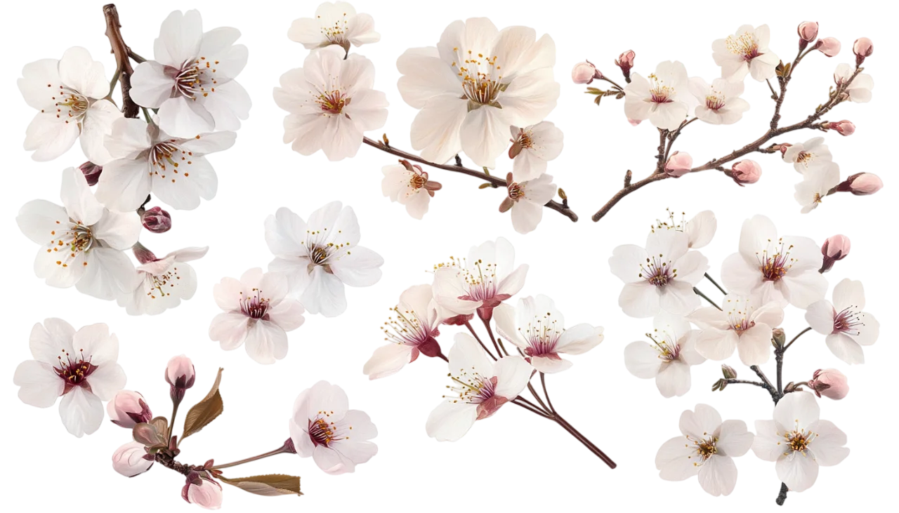 White Cherry Blossom Branches Pattern Free PNG