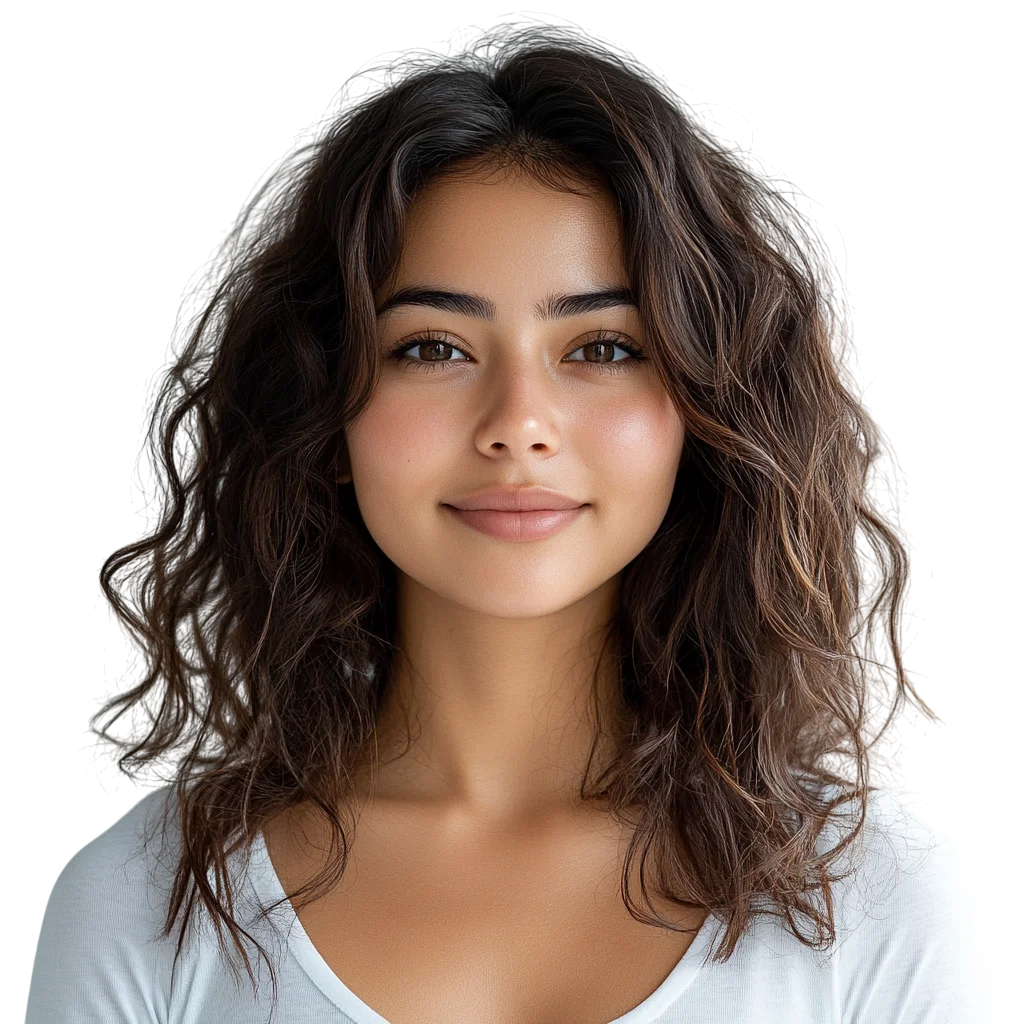 Pretty Brunette Woman with Wavy Hair Free PNG