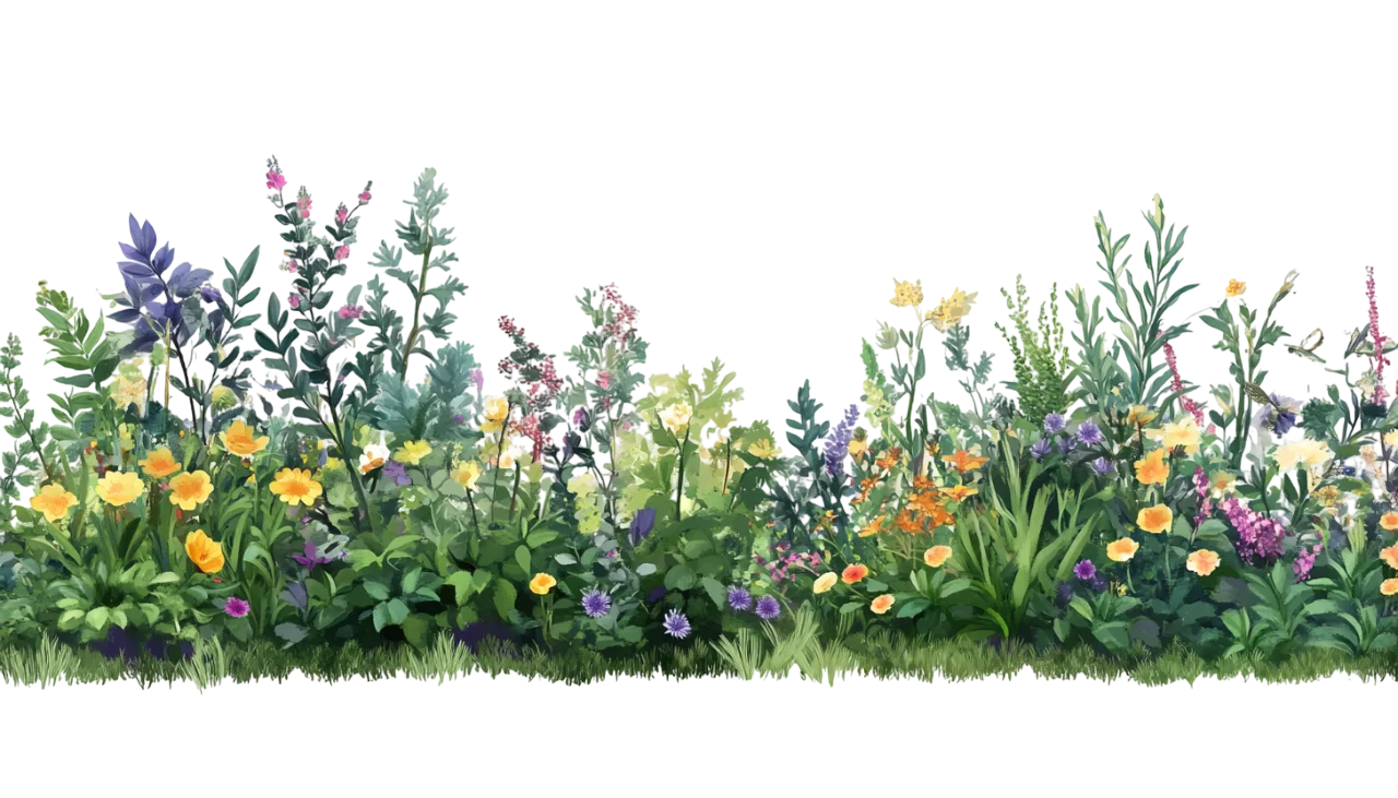 Wildflower Meadow Border with Grass Free PNG