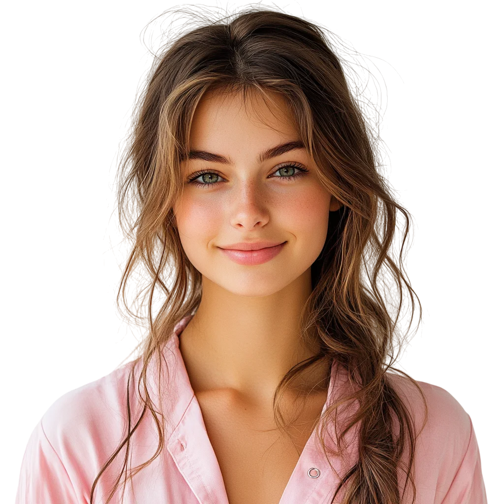 Pretty Woman in Pink Silk Robe Free PNG Headshot