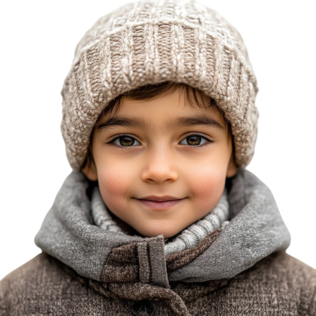 Cute Child Wearing Gray Knit Beanie Free PNG