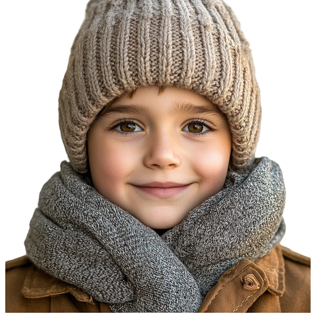 Smiling Boy in Warm Knit Beanie Free PNG Cutout
