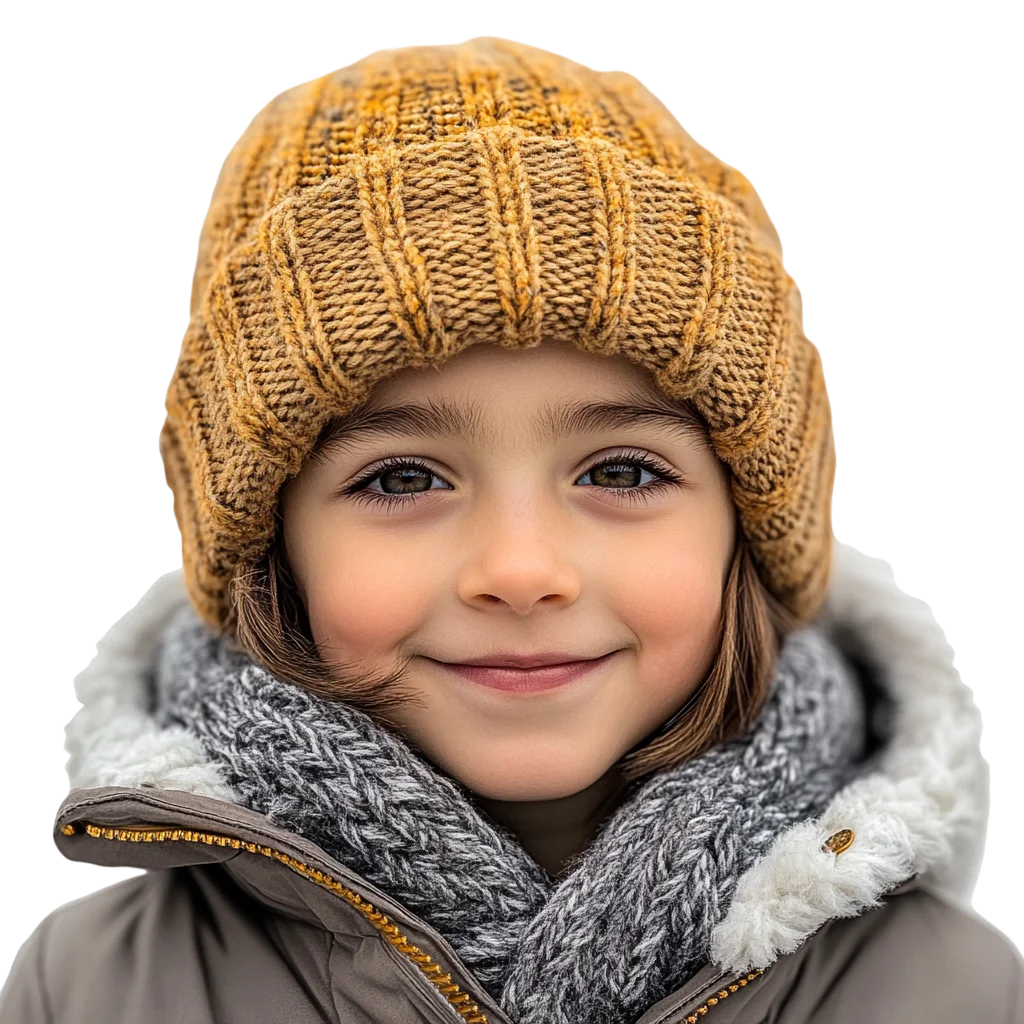 Smiling Child in Yellow Knit Beanie Free PNG