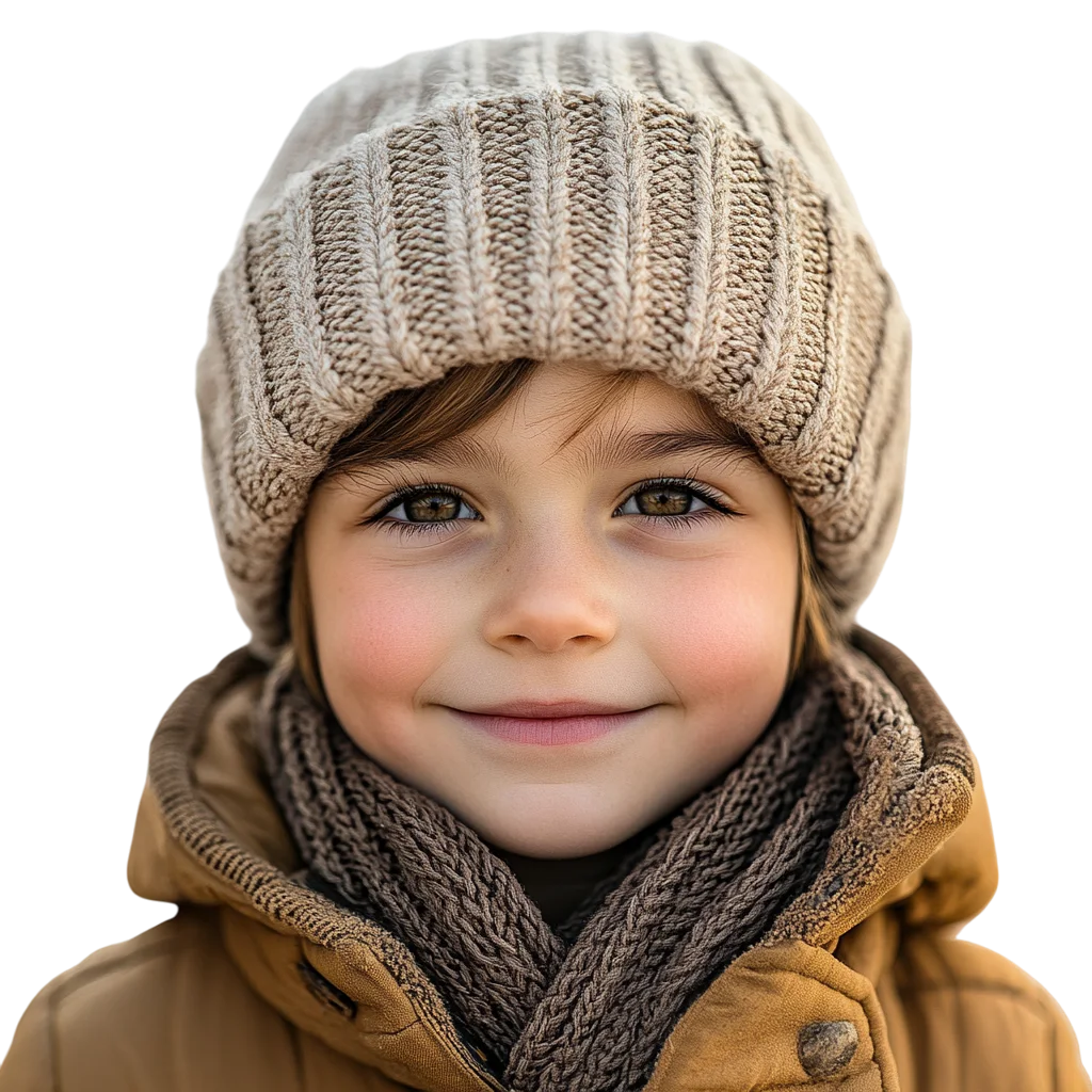 Cute Little Boy in Knit Winter Beanie Free PNG