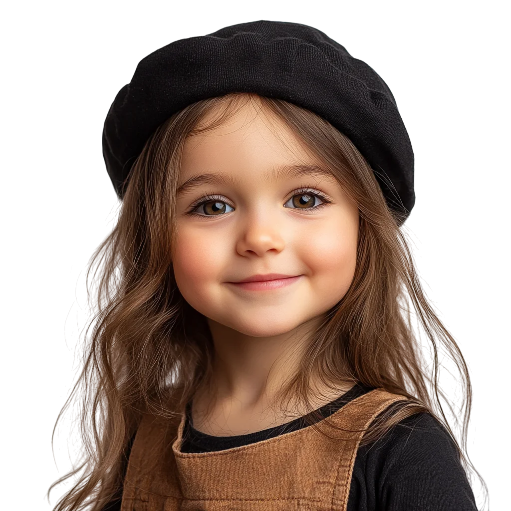 Cute Little Girl Wearing Black Beret Free PNG