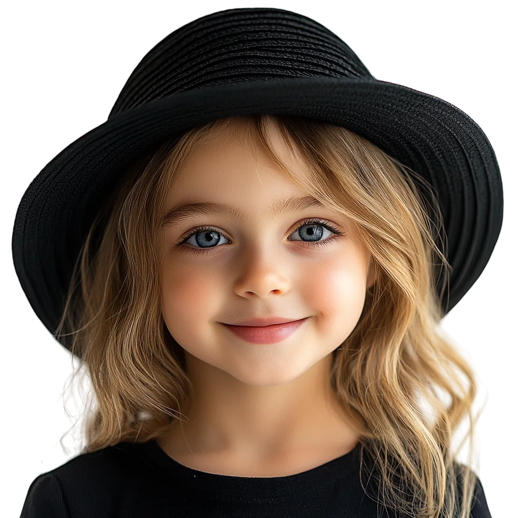 Smiling Girl in Black Bowler Hat Free PNG Cutout