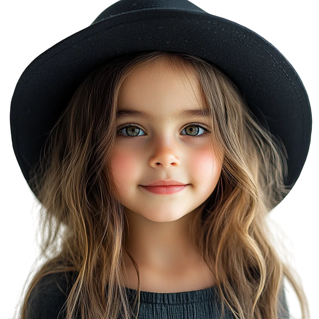 Little Girl in Black Fedora Hat Free PNG Cutout