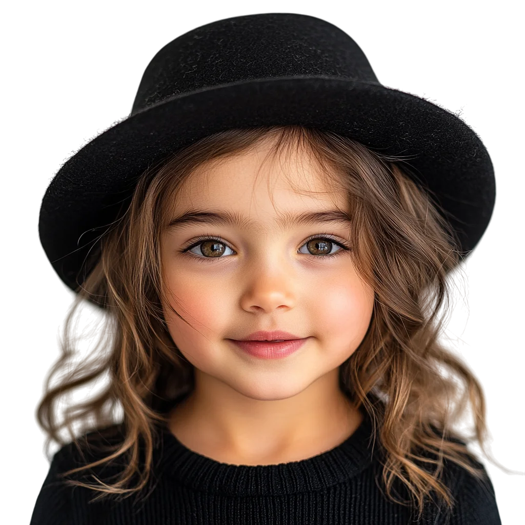Cute Little Girl Wearing Black Hat Free PNG