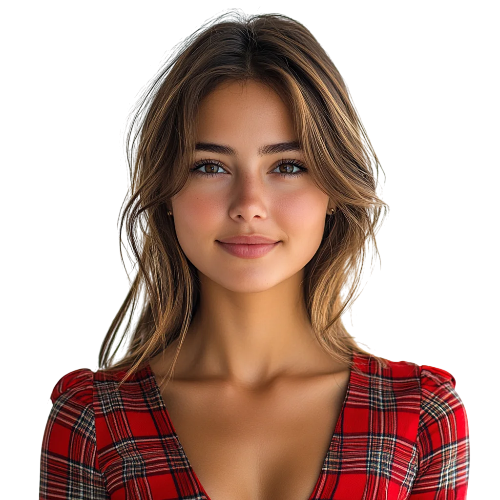 Pretty Woman in Red Plaid Shirt Free PNG Portrait