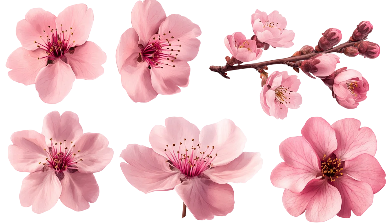 Pink Cherry Blossom Flower Branch Art Free PNG