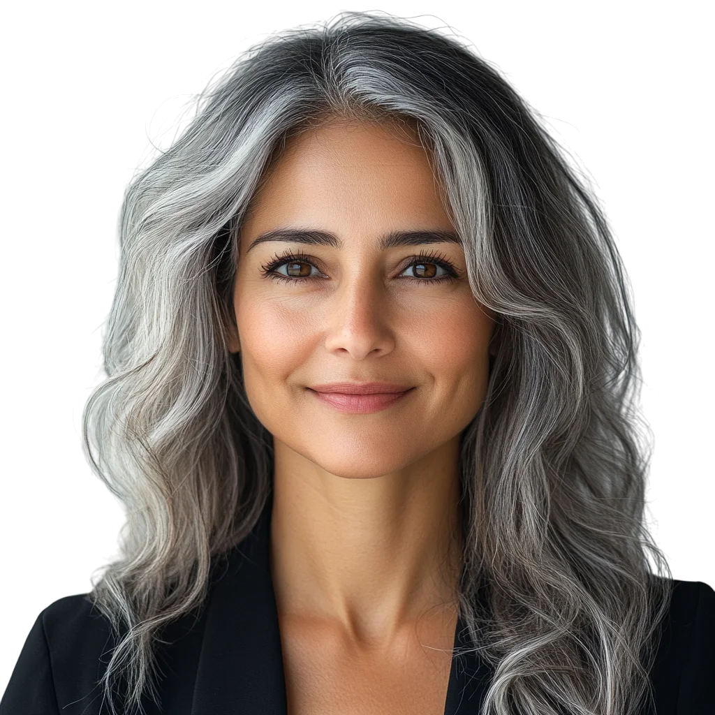 Elegant Mature Woman with Gray Hair Free PNG