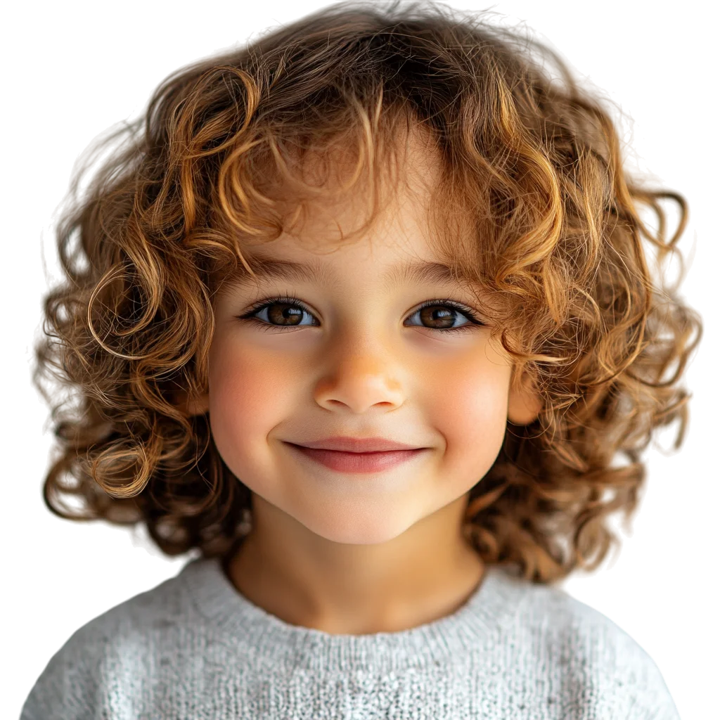 Smiling Child with Wavy Golden Hair Free PNG