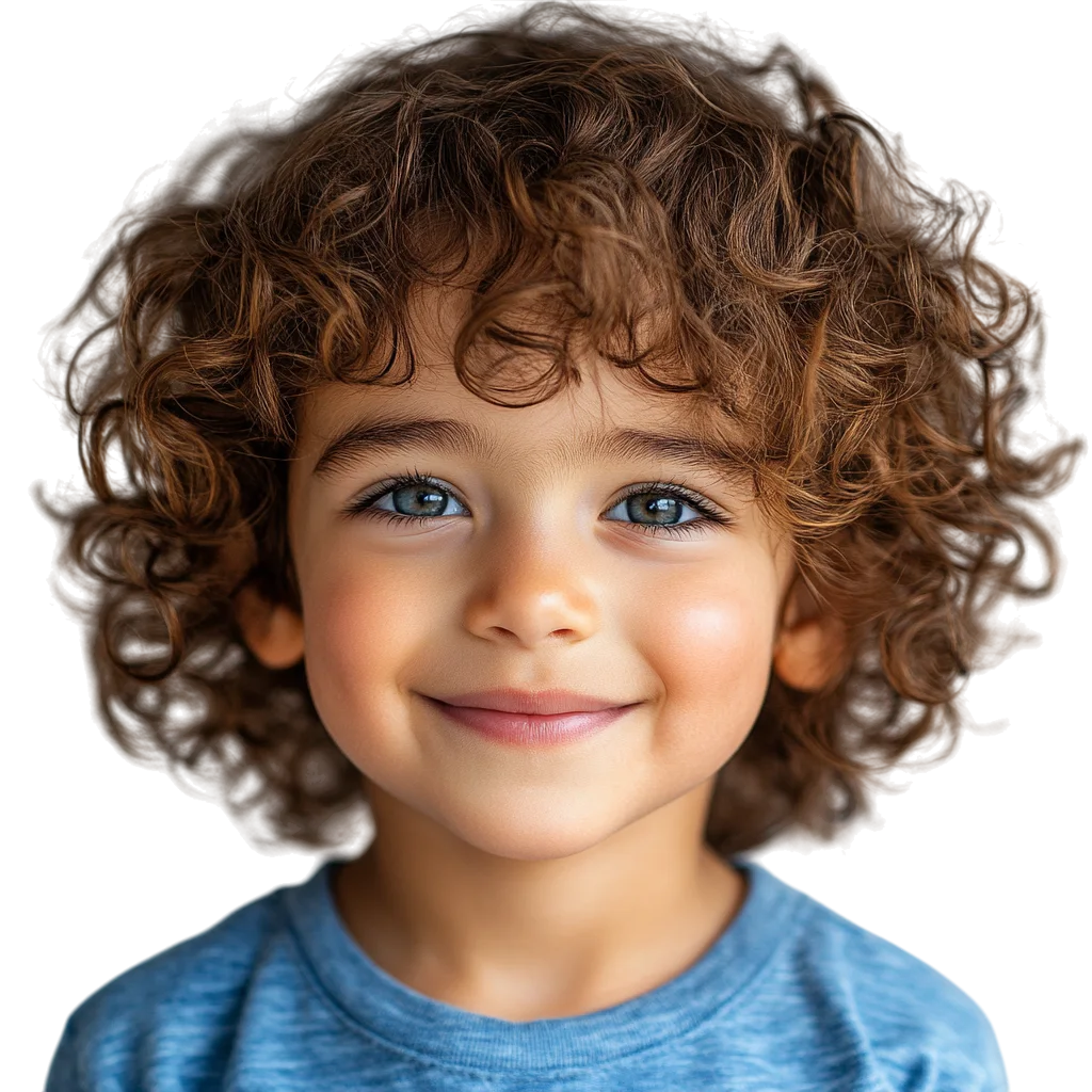 Cute Smiling Boy with Curly Hair Free PNG Cutout