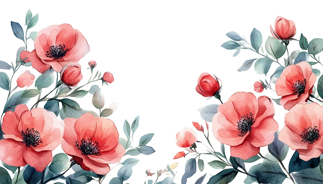 Coral Red Poppy Flower Corner Border Free PNG