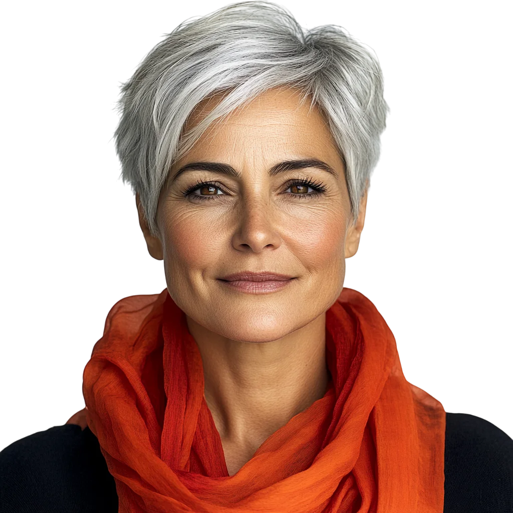 Mature Woman in Orange Scarf Free PNG Headshot