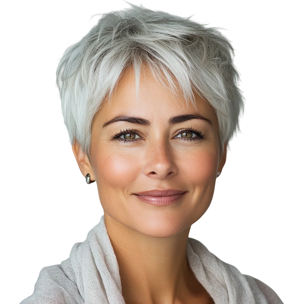 Smiling Mature Woman with Pixie Cut Free PNG