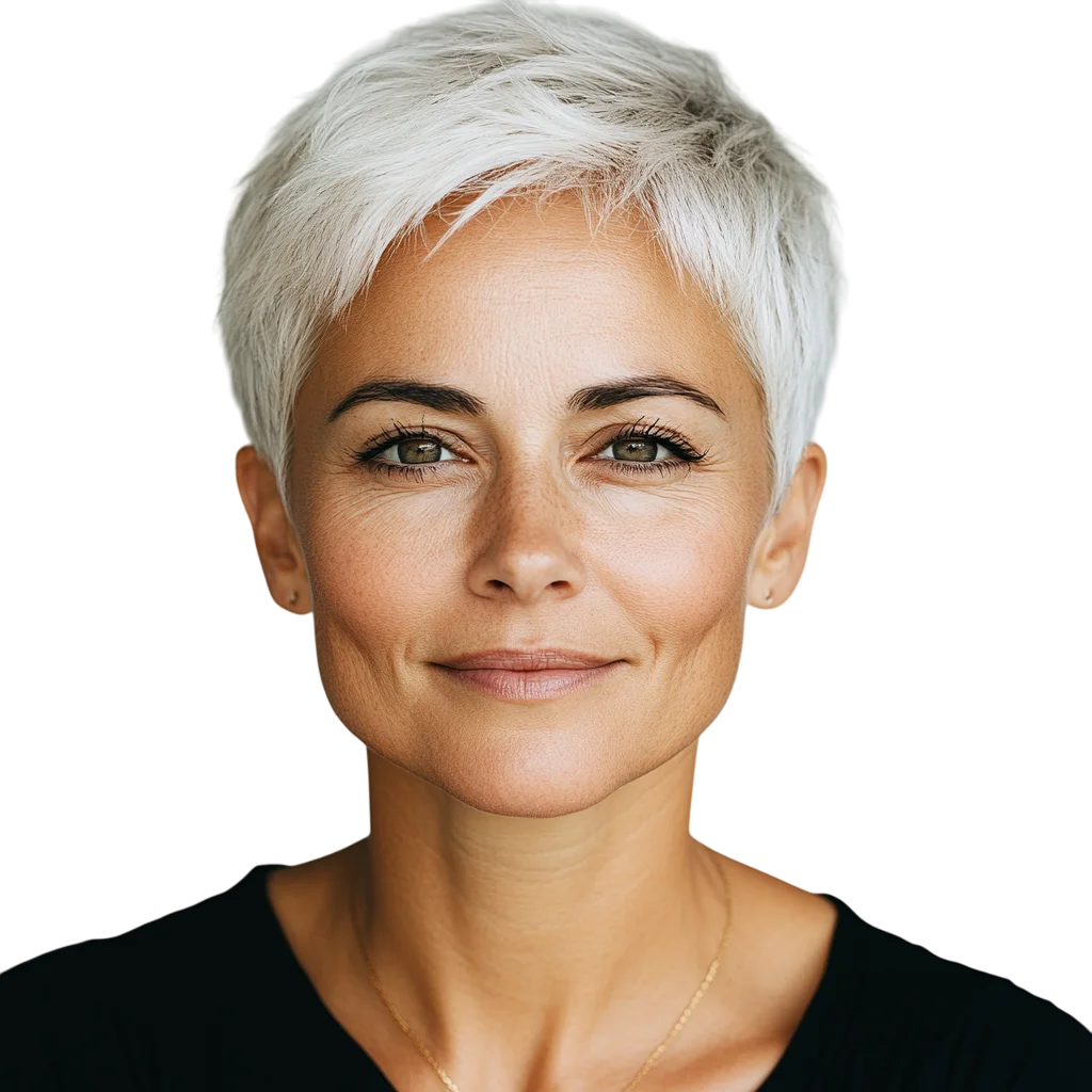 Chic Short Platinum Hair Woman Free PNG Cutout