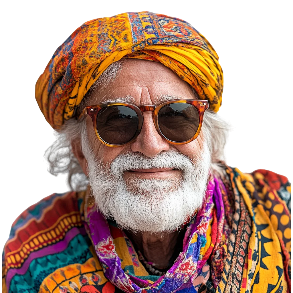 Bohemian Senior Man in Turban Free PNG Portrait