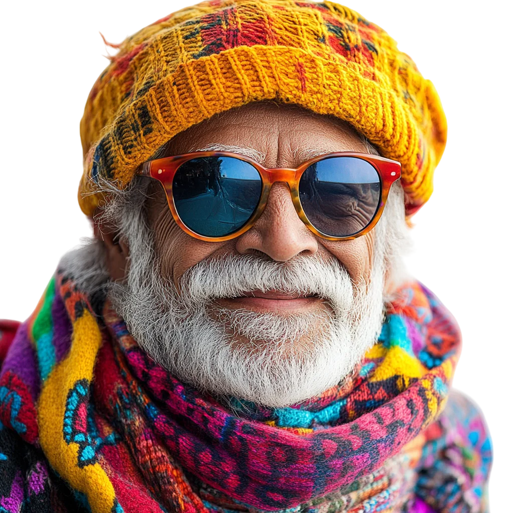 Colorful Bohemian Senior Man Free PNG Portrait