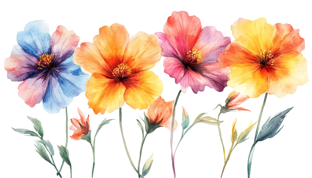 Colorful Watercolor Wildflowers Clipart Free PNG