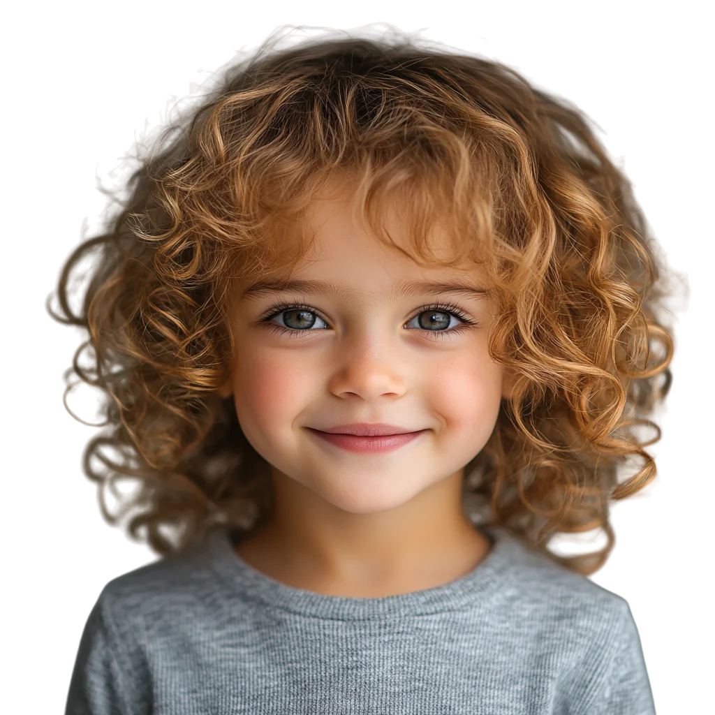Charming Child with Curly Brown Hair Free PNG
