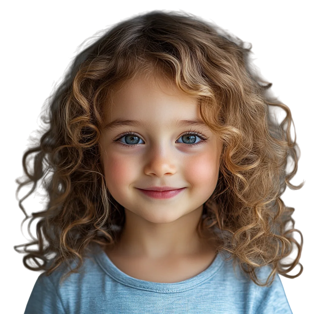 Curly Hair Toddler Girl Smiling Free PNG Cutout