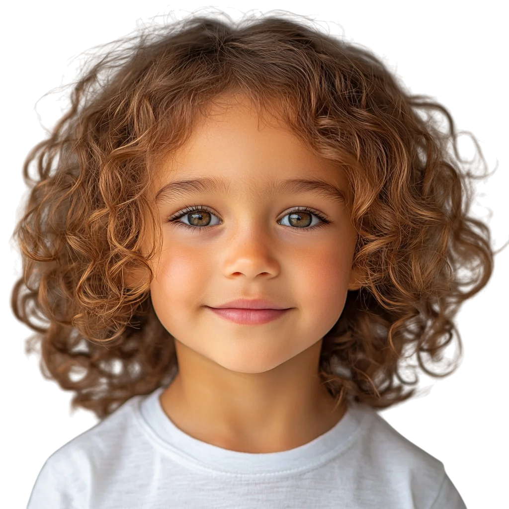 Cute Smiling Child with Curly Hair Free PNG Cutout